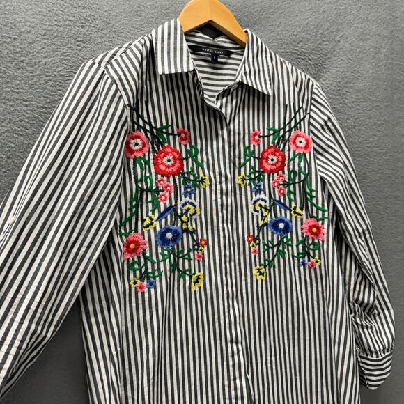 Walter Baker Tunic Floral Embroidered Striped Boho Coastal Cotton Womens Small - Picture 5 of 10